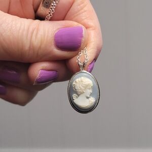 Hand Crafted Elegant Silver and Blue Cameo Necklace